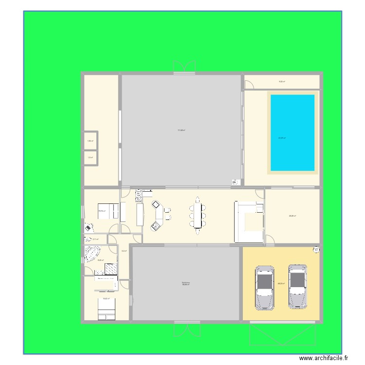 maison en h. Plan de 14 pièces et 1281 m2