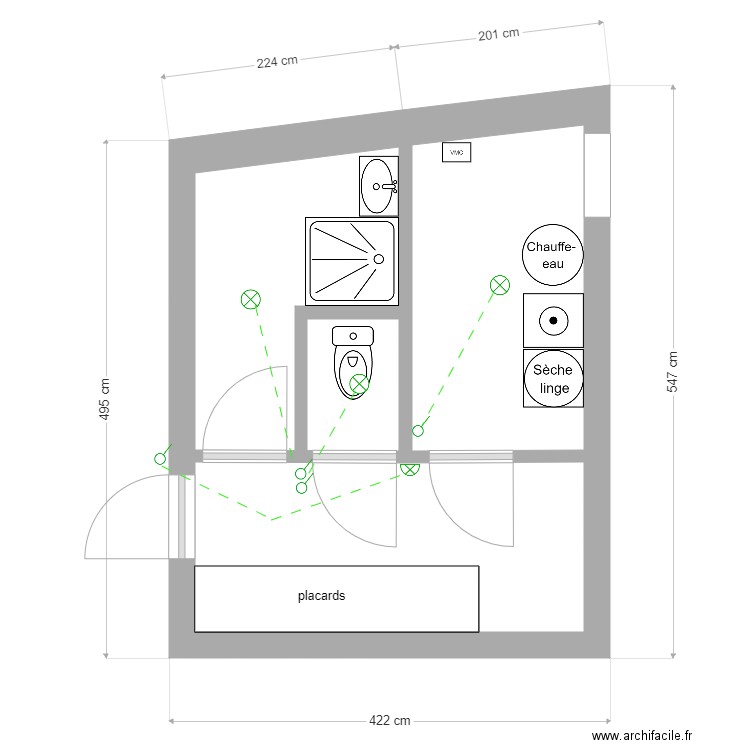 sde buanderie couloir électricité. Plan de 3 pièces et 16 m2