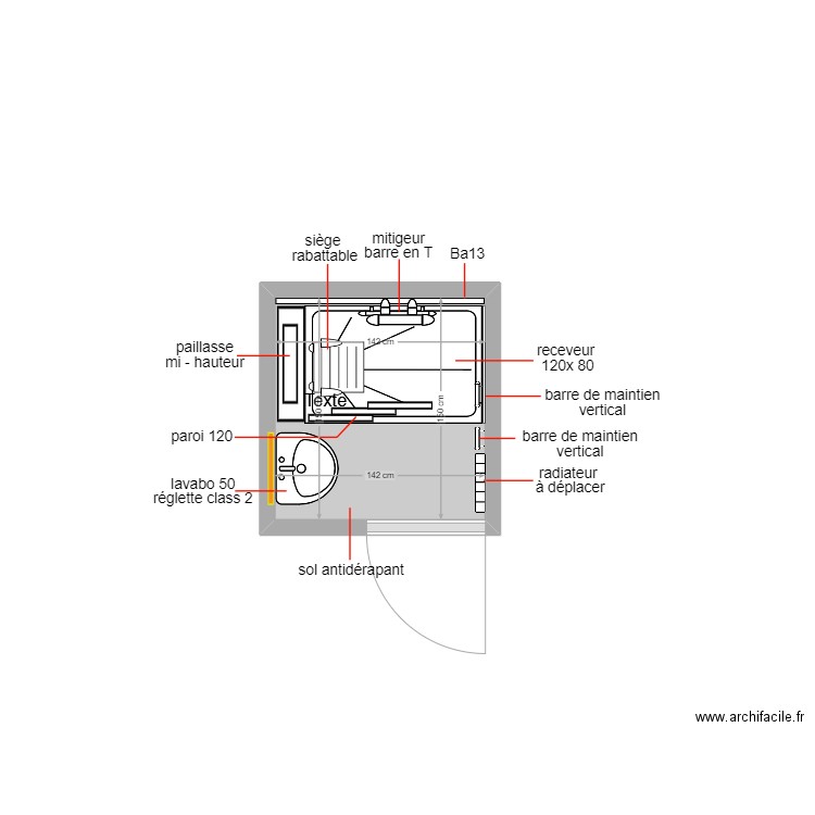 muert. Plan de 1 pièce et 2 m2