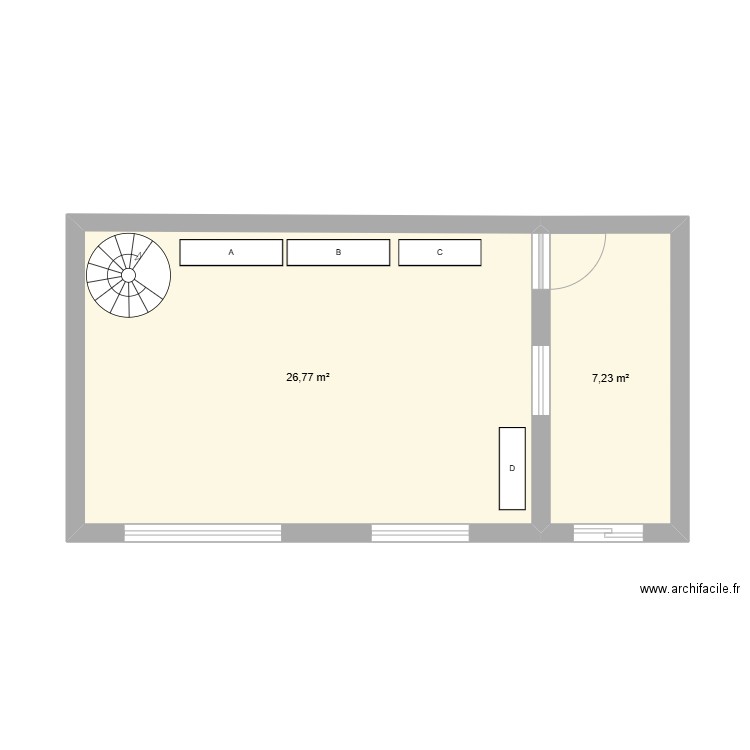 Aménagement point de vente. Plan de 2 pièces et 34 m2