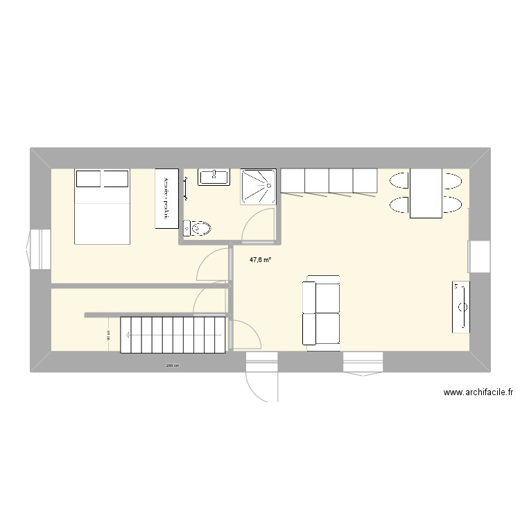 TEST. Plan de 1 pièce et 48 m2