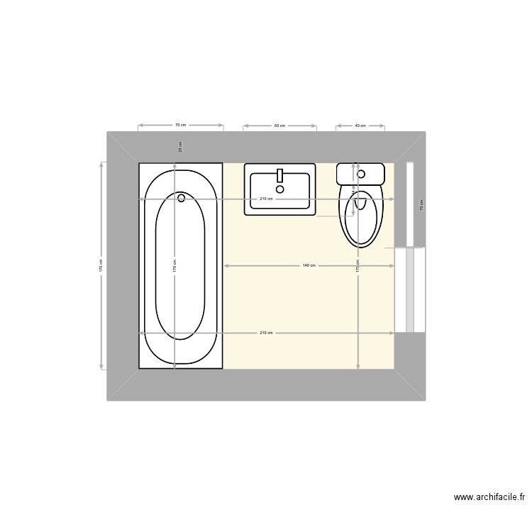 Salle de bain V2 chambre Céline bas. Plan de 1 pièce et 4 m2