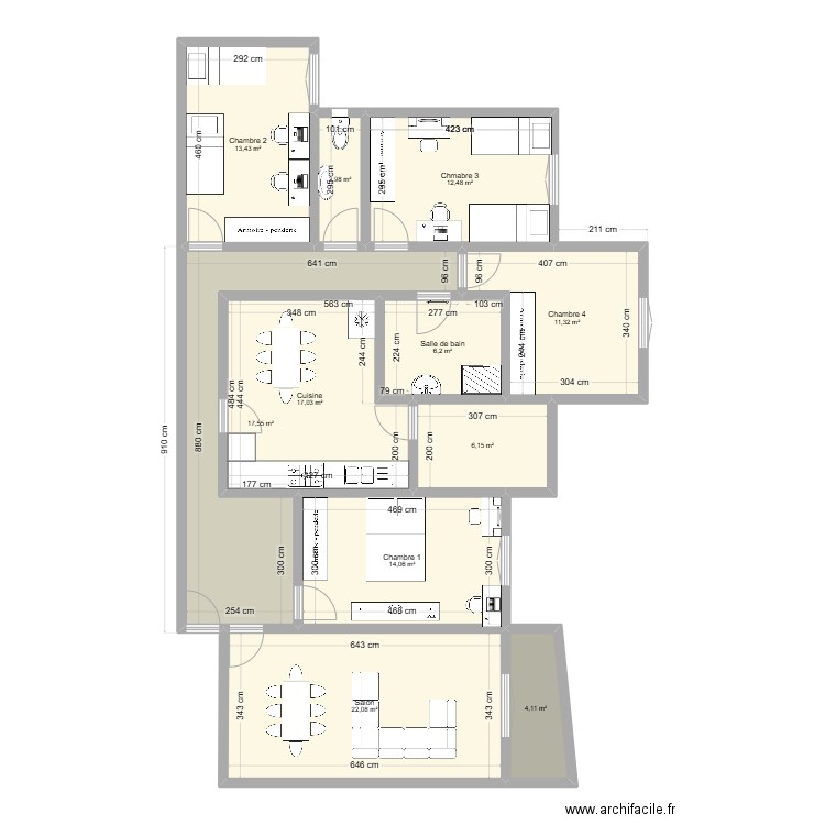 Plan F5 V2-18-02. Plan de 11 pièces et 127 m2