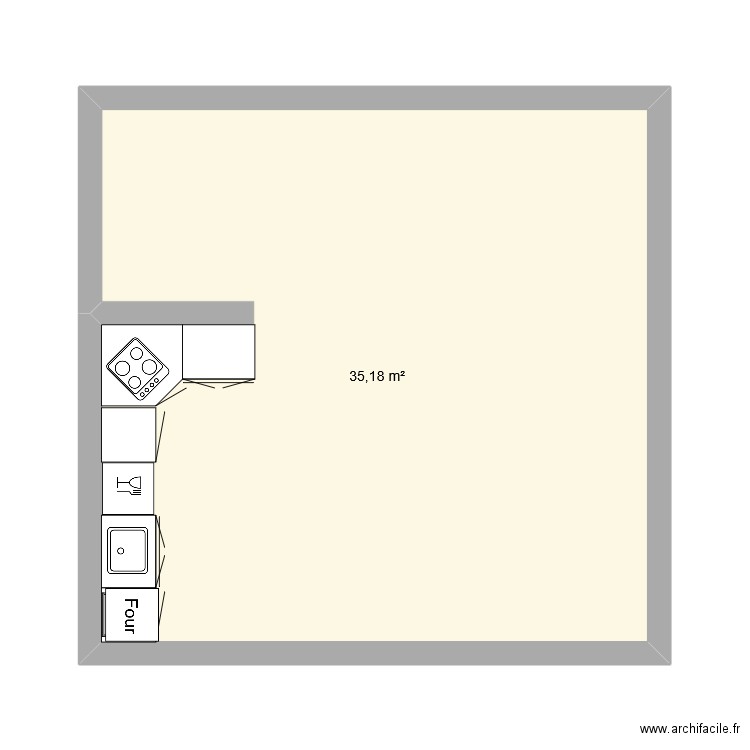 plan cuisine. Plan de 1 pièce et 35 m2