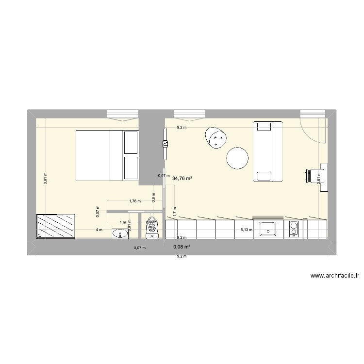 FOSH V2. Plan de 2 pièces et 35 m2