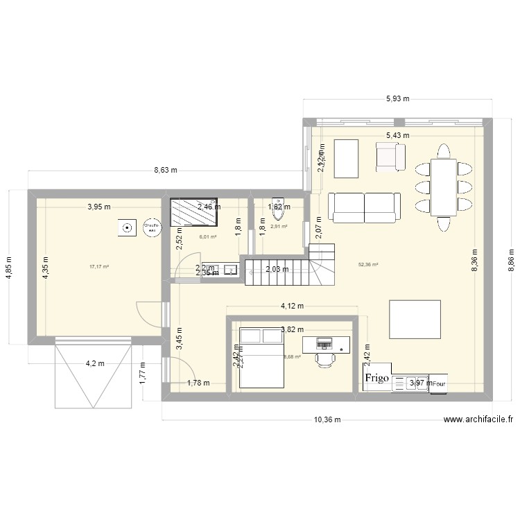 Perso 1. Plan de 5 pièces et 87 m2