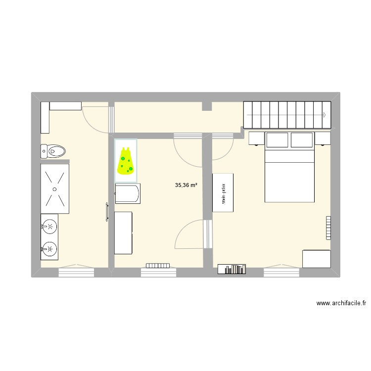 ETAGE. Plan de 1 pièce et 35 m2