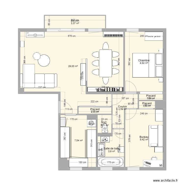 Appart bis. Plan de 15 pièces et 70 m2