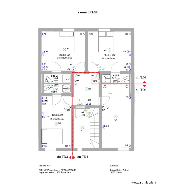 voie d'évacuation reine astrid 2em . Plan de 7 pièces et 50 m2