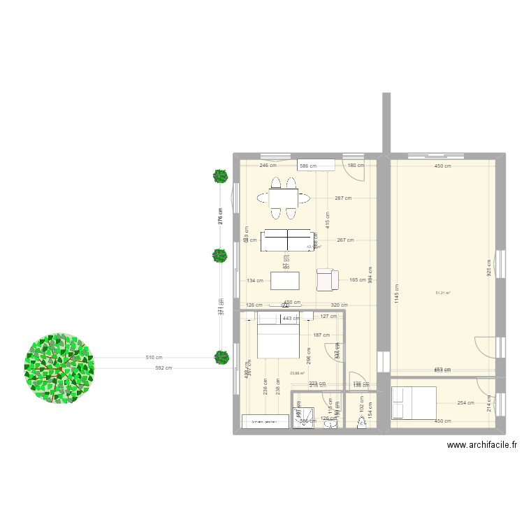 grange. Plan de 3 pièces et 117 m2