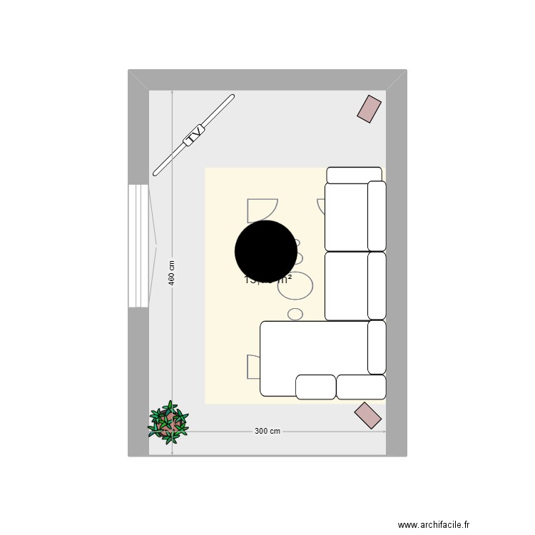 salon. Plan de 1 pièce et 14 m2