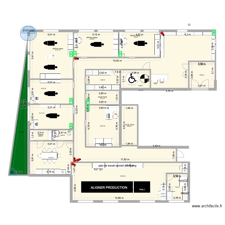 val d'europe camera/enceinte BUREAU. Plan de 18 pièces et 318 m2