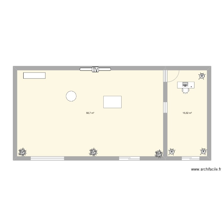 BC2. Plan de 2 pièces et 72 m2