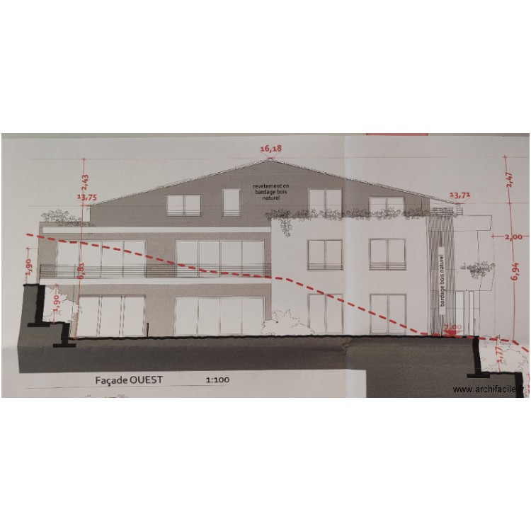 façade ouest projet loggia . Plan de 0 pièce et 0 m2