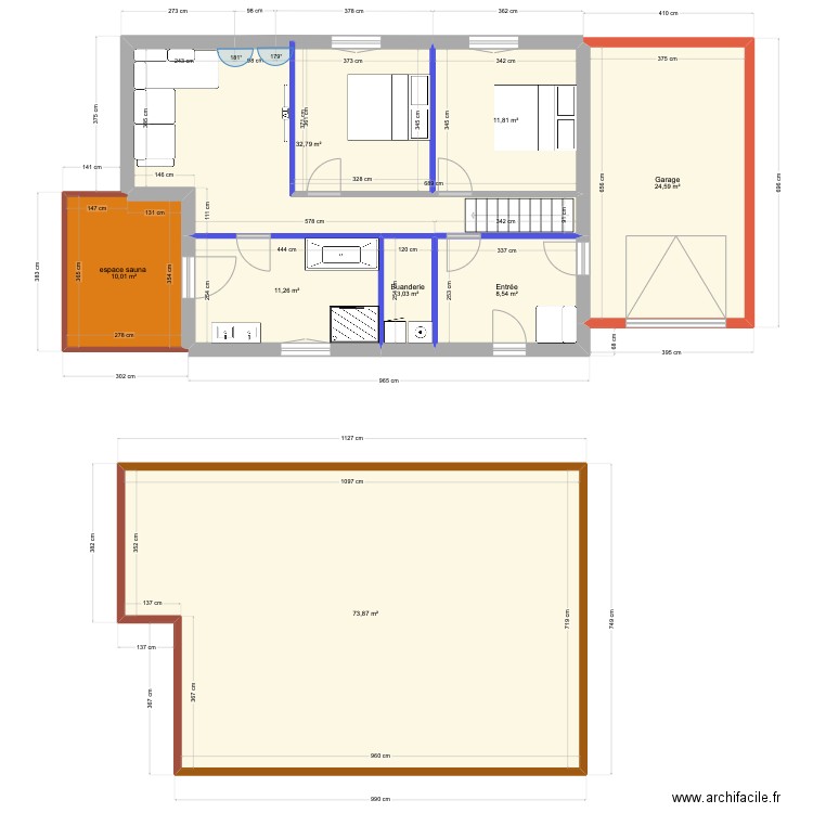 chalet rdc espace sauna devant  - etage  Entree garage v2. Plan de 8 pièces et 176 m2