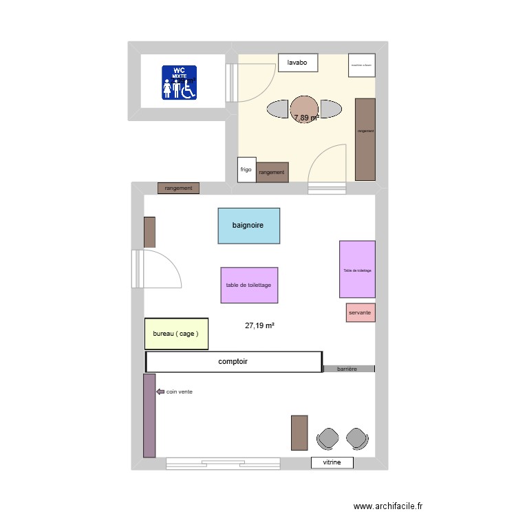 salon . Plan de 3 pièces et 37 m2