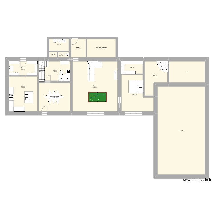 Villemoutiers. Plan de 16 pièces et 257 m2