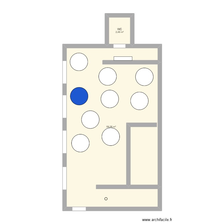 Cocktail pdj. Plan de 2 pièces et 62 m2