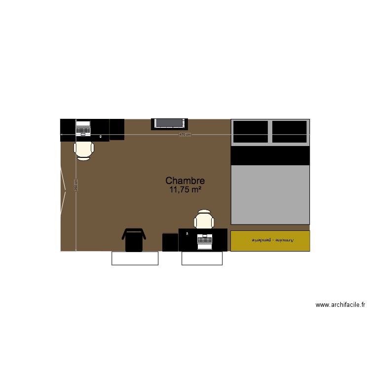 Chambre Del Sarte V1. Plan de 1 pièce et 12 m2