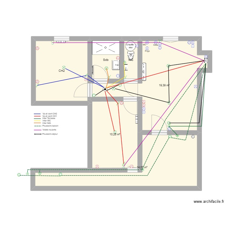 Eclairage Gite 2. Plan de 6 pièces et 60 m2