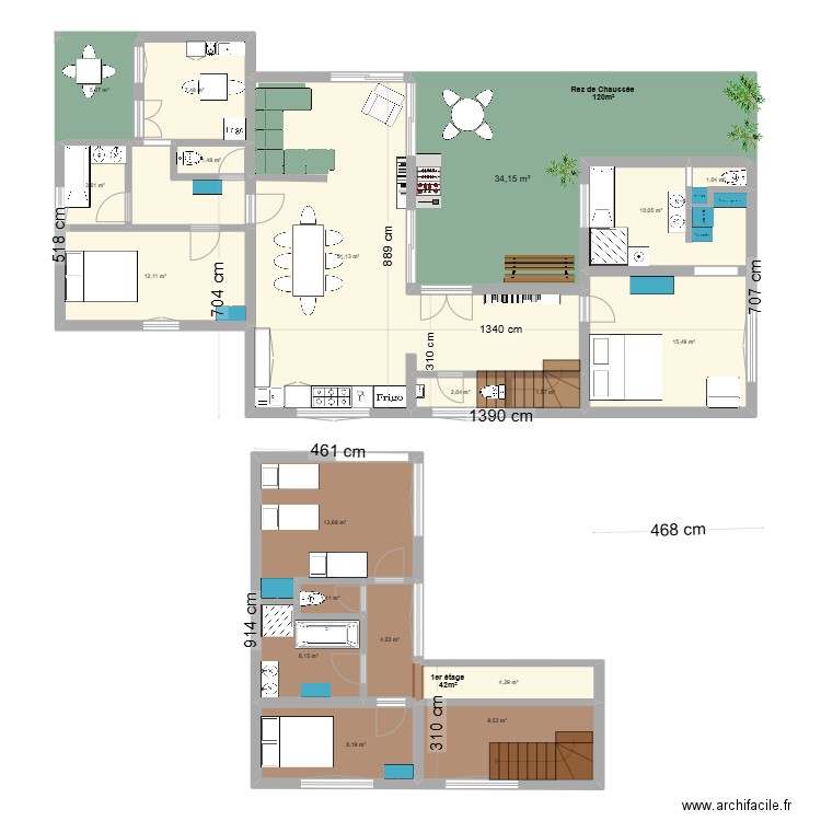 vacances v2. Plan de 19 pièces et 193 m2