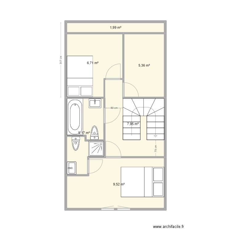 Briand-2nd-option2. Plan de 6 pièces et 37 m2