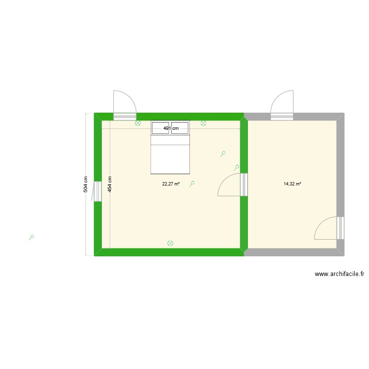 Reventin Chambre 2 Airbnb. Plan de 2 pièces et 37 m2