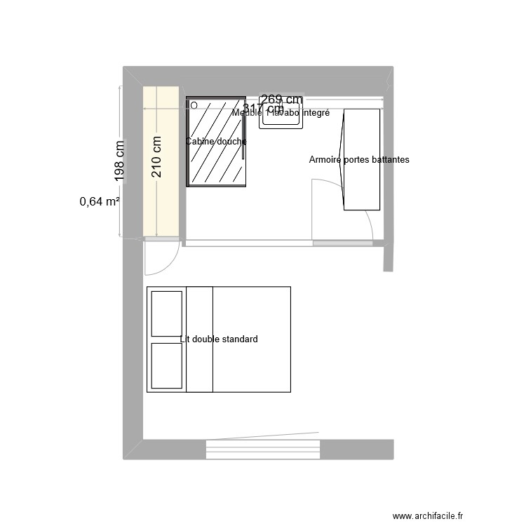 Deauville. Plan de 1 pièce et 1 m2