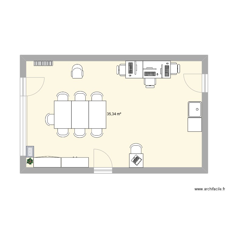 bureau. Plan de 1 pièce et 35 m2