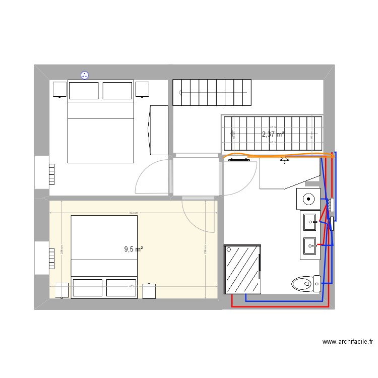 sdb alaingolf . Plan de 2 pièces et 12 m2