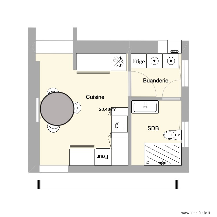 CUISINE /SDB. Plan de 1 pièce et 20 m2