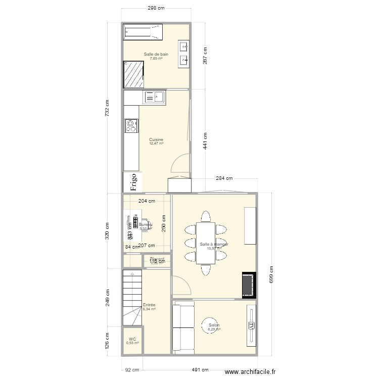 maison pasteur. Plan de 8 pièces et 58 m2