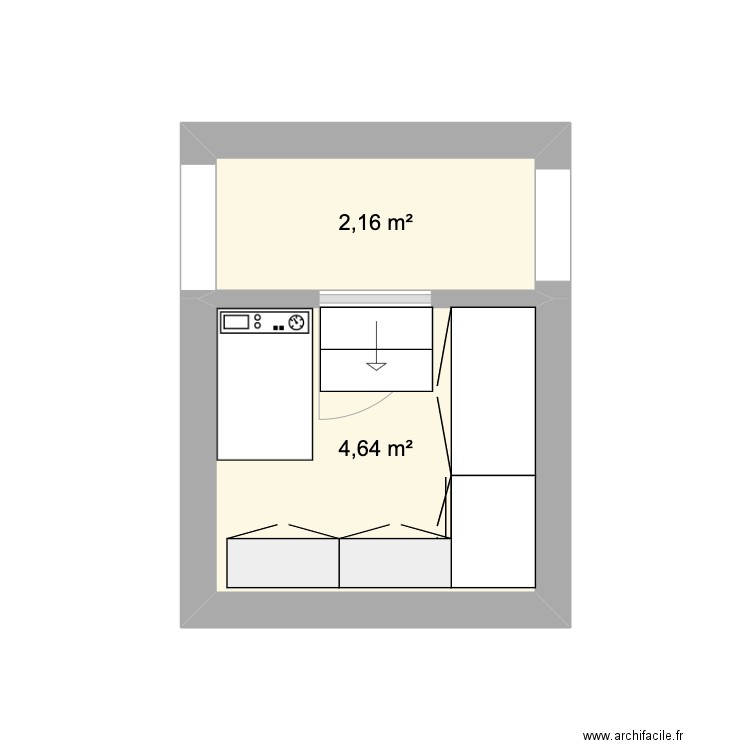 buanderie. Plan de 2 pièces et 7 m2