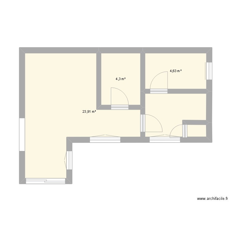 rdz arriere. Plan de 3 pièces et 33 m2