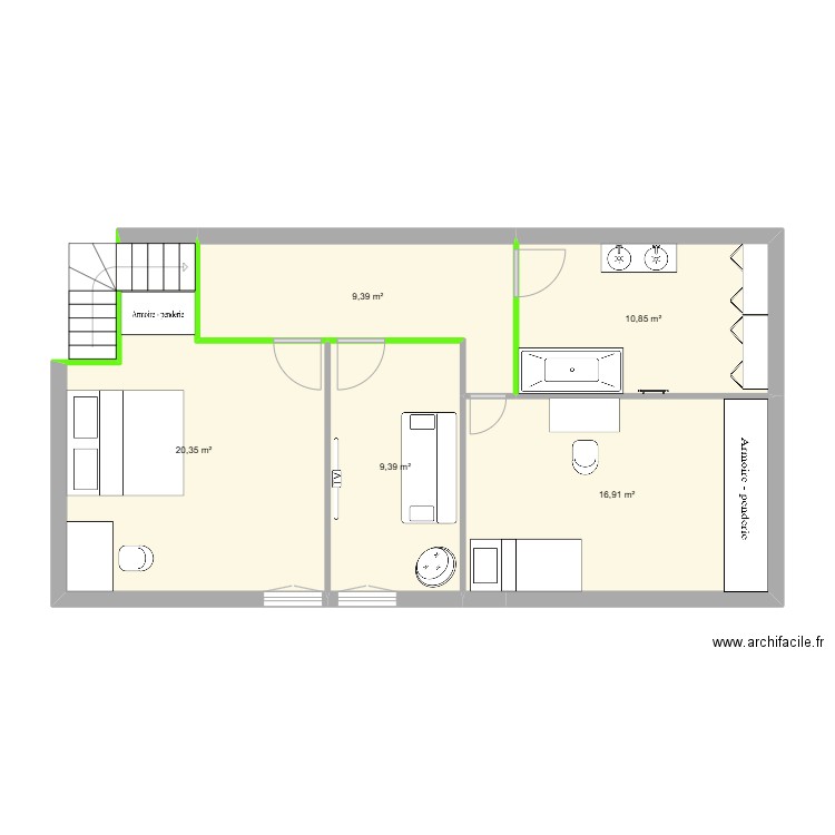 grange perreux haut. Plan de 5 pièces et 67 m2