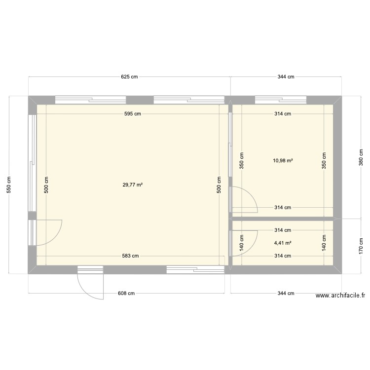 appenti. Plan de 3 pièces et 45 m2