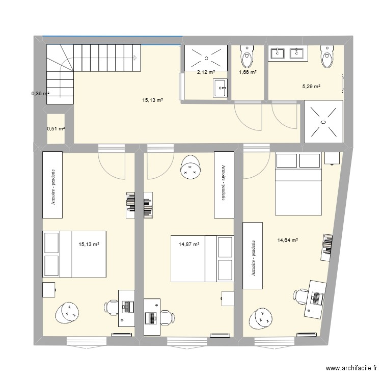 étage Jean Alexandre. Plan de 9 pièces et 70 m2