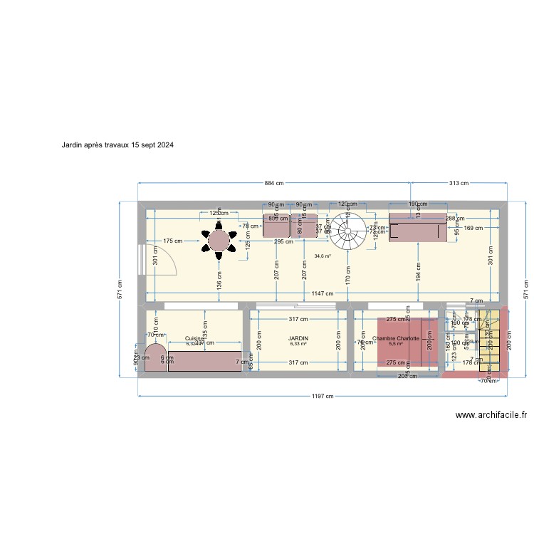 Cube chambre filles. Plan de 5 pièces et 56 m2