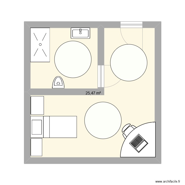 Chambre PMR. Plan de 1 pièce et 25 m2