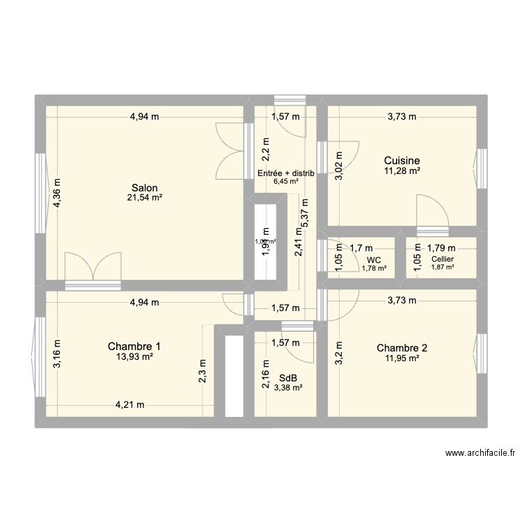 Bourget. Plan de 9 pièces et 73 m2