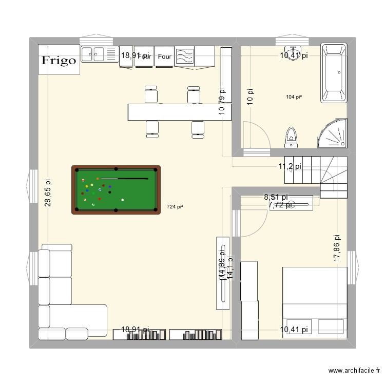 plan. Plan de 2 pièces et 77 m2