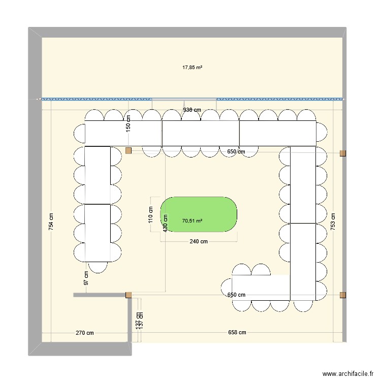 Halle 54 places V1. Plan de 2 pièces et 88 m2