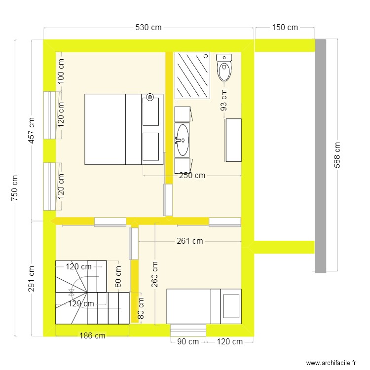 Vue plan etage 1 projet extension WWM02.25 14.01.25. Plan de 1 pièce et 30 m2