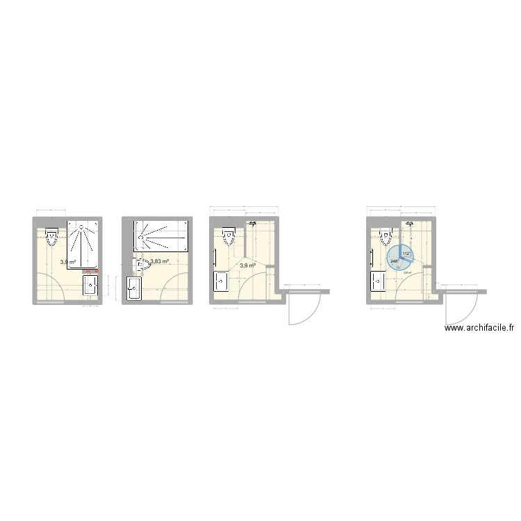 Salle de douche LUMA 1.1. Plan de 4 pièces et 16 m2