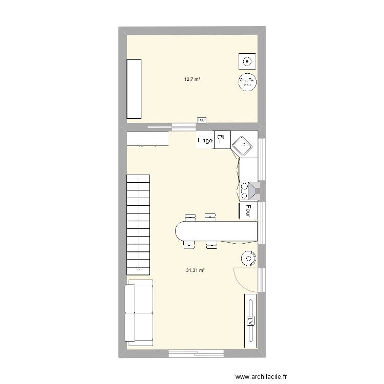 Projet Henriette. Plan de 2 pièces et 44 m2