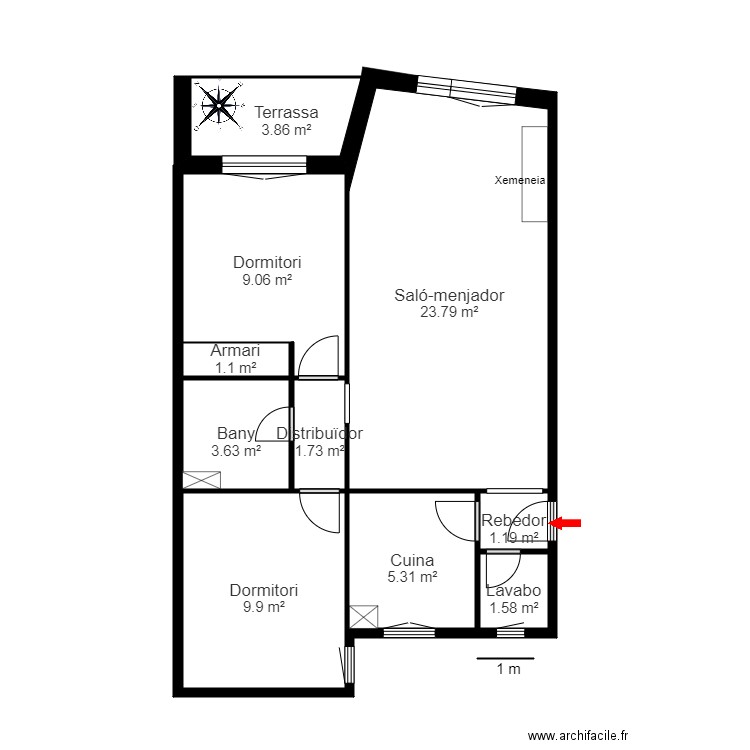 ed. la solana escala b 3-1, la massana. Plan de 10 pièces et 61 m2