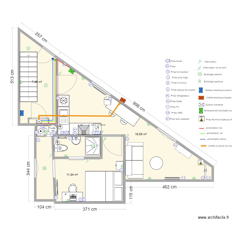 Maldoyenne rdc - elec + commun - Enedis. Plan de 6 pièces et 42 m2