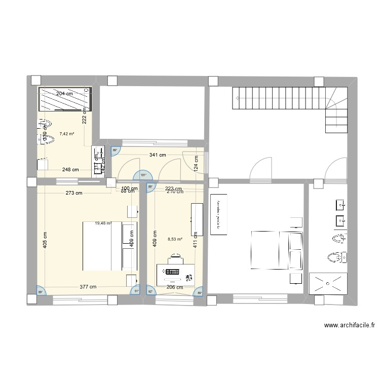 villa giovina plan 2. Plan de 3 pièces et 35 m2