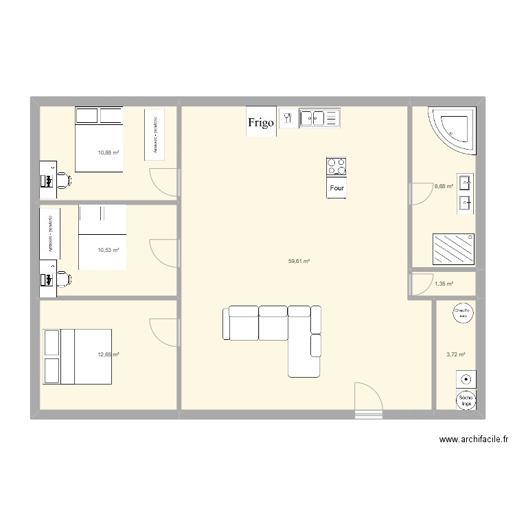 Maison 2. Plan de 7 pièces et 107 m2