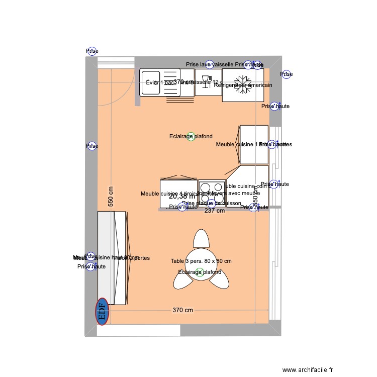 Cuisine. Plan de 1 pièce et 20 m2